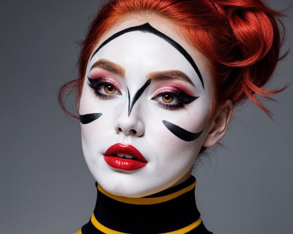 Model with Red Hair and Dramatic Facial Art