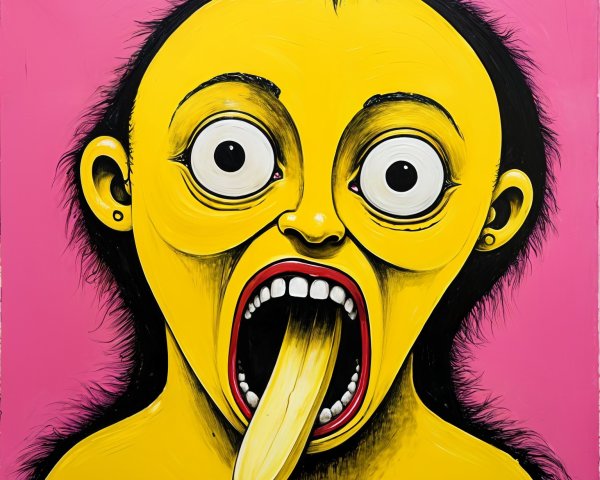 Surreal Artwork with Exaggerated Face and Bright Colors