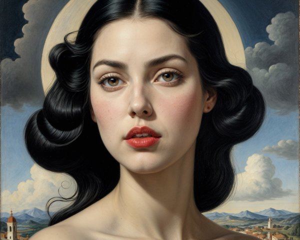 Portrait of a Young Woman with Serene Landscape Background