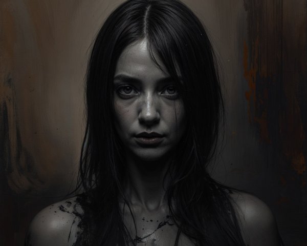 Haunting Portrait of a Woman with Intense Expression