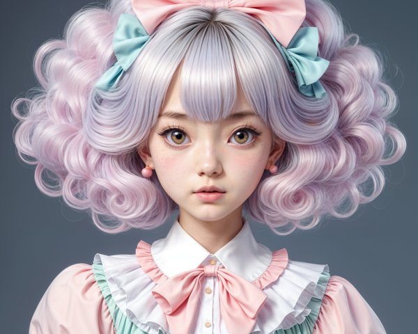 Young girl with pastel curls and frilled blouse