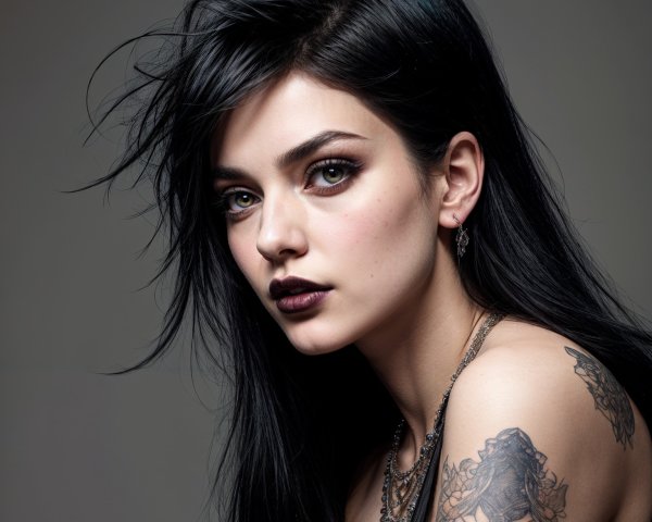 Portrait of a Young Woman with Dark Hair and Green Eyes