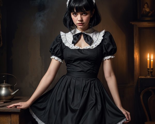 Elegant Black Maid Outfit in Vintage Atmosphere