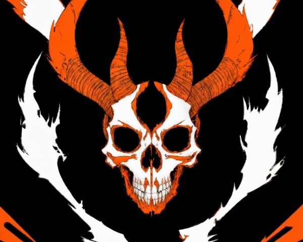 Stylized Skull Design with Black and Orange Colors