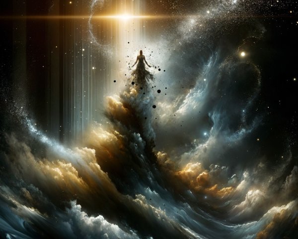 Cosmic Scene with Figure and Vibrant Galaxies