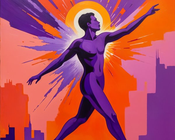 Striking Figure in Purple with Radiant Background