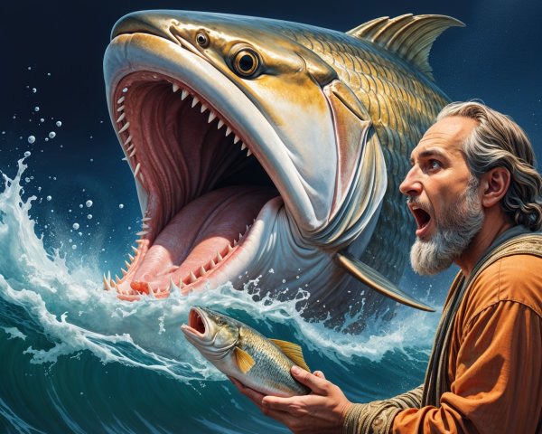 Fisherman Encounters Large Fish in Turbulent Waters