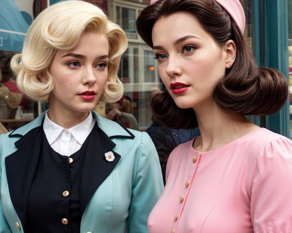 Elegantly Dressed Women in Vibrant City Setting