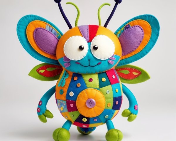 Vibrant Plush Butterfly Toy with Colorful Patchwork