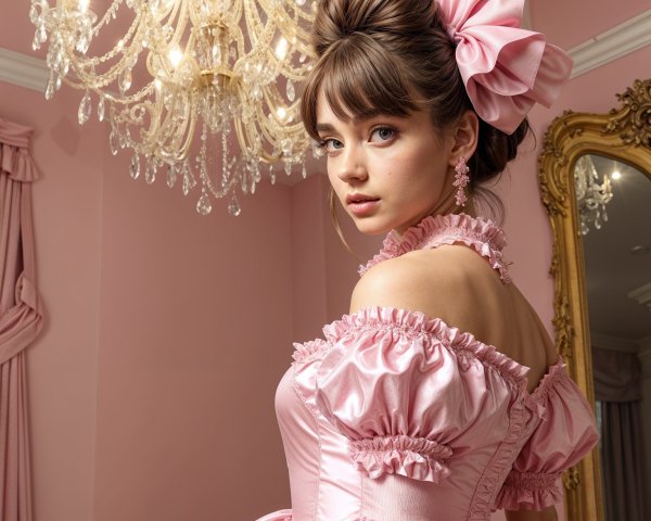 Elegant Young Woman in Luxurious Pink Dress