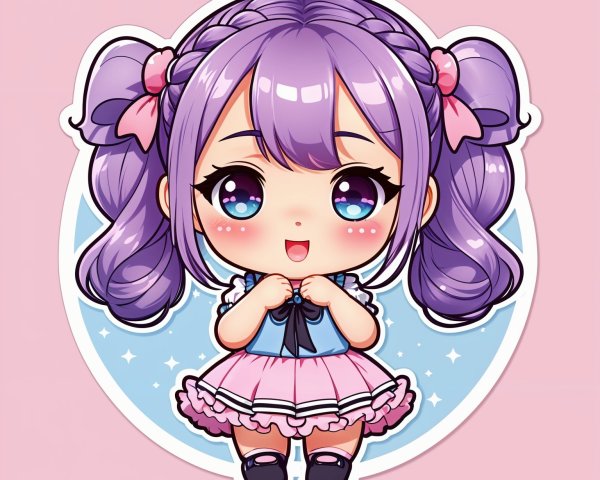 Chibi Character with Blue Eyes and Lavender Hair
