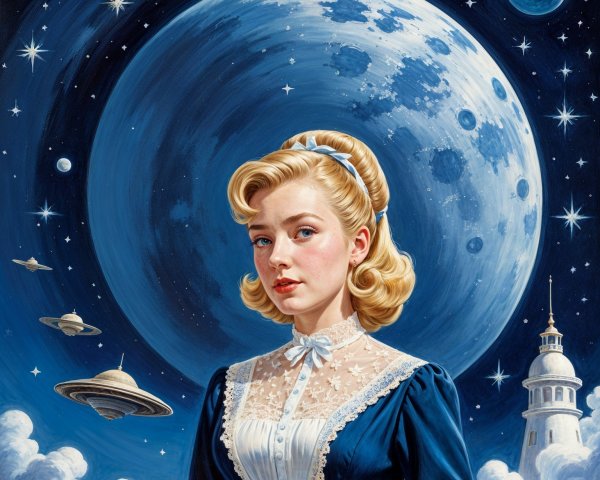 Retro Fashion Against a Starry Cosmic Backdrop