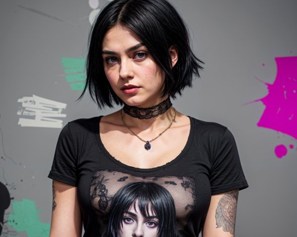 Confident Young Woman in Graphic Tee and Vibrant Background