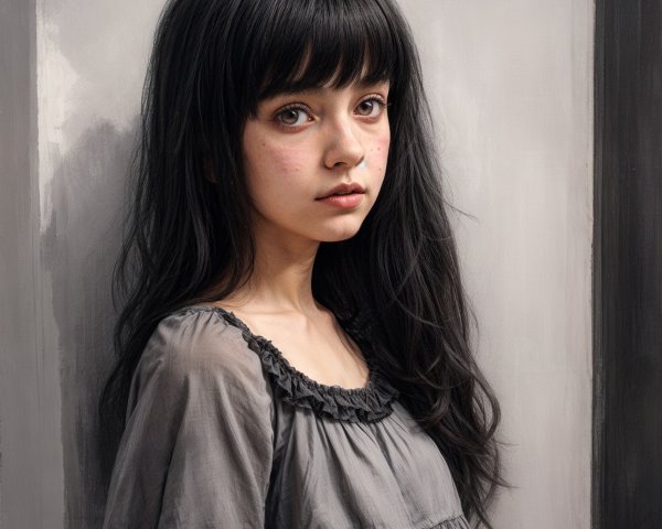Young girl with dark hair in a serene setting