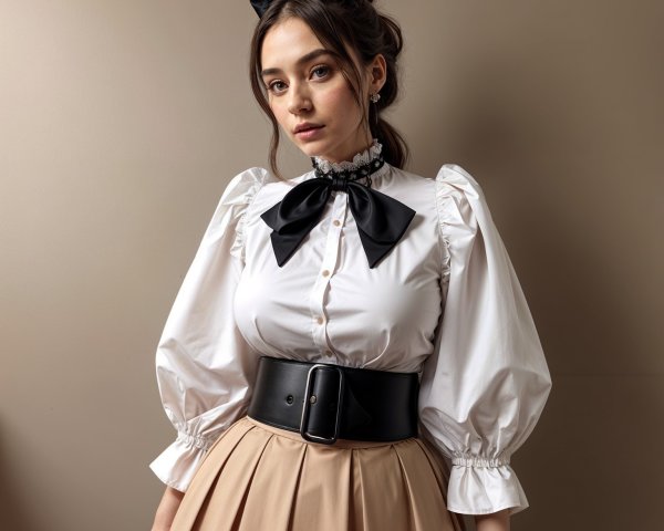 Elegant Outfit Featuring Puff Sleeves and Bow Tie