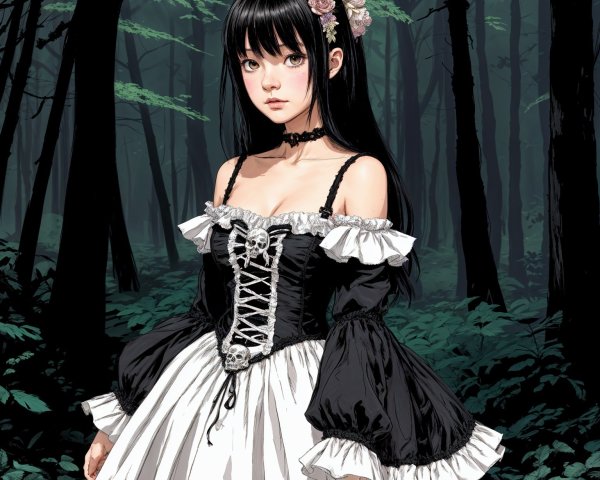 Gothic Fashion in a Misty Forest Setting