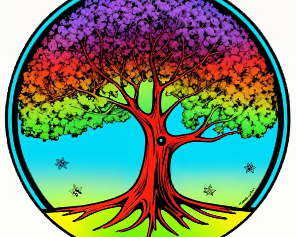 Vibrant Tree with Colorful Foliage and Starry Background