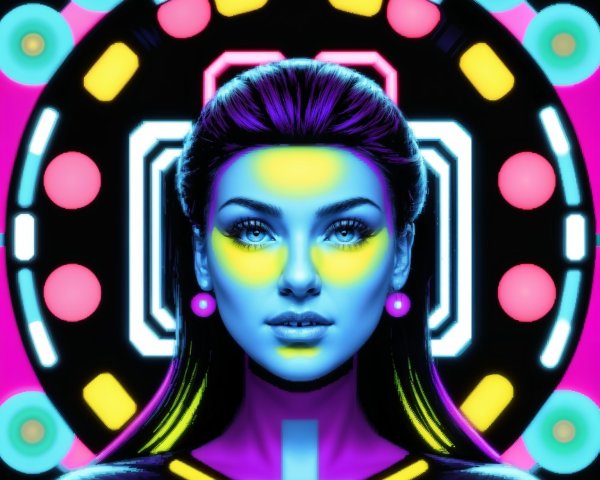 Digital portrait of a woman with blue skin and purple hair