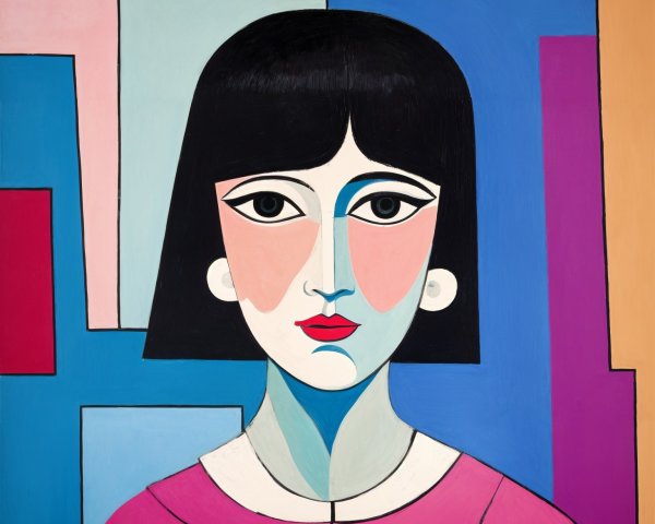 Stylized Female Figure with Geometric Background Shapes