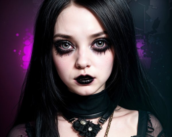 Young woman with dark makeup and lace top