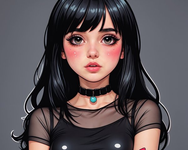 Young Woman with Black Hair and Turquoise Choker