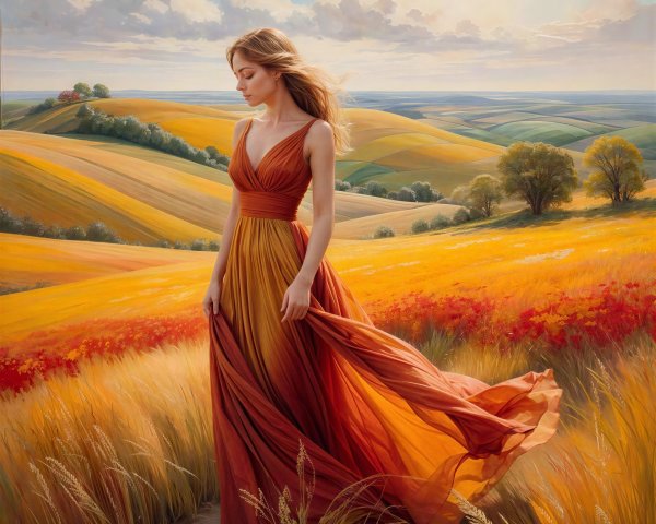 Digital Painting of a Woman in a Sunlit Field