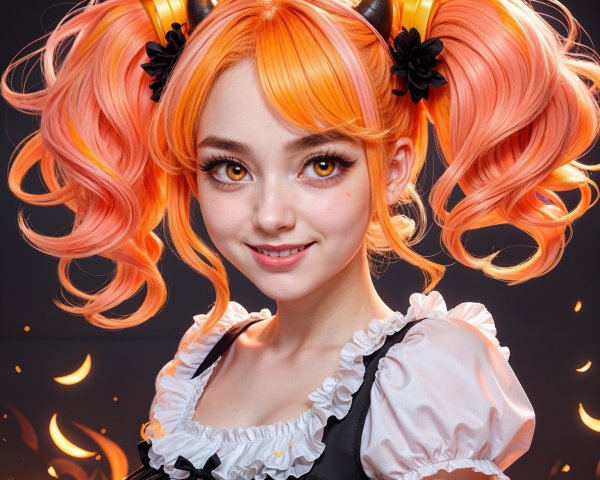 Young woman with orange pigtails and black dress