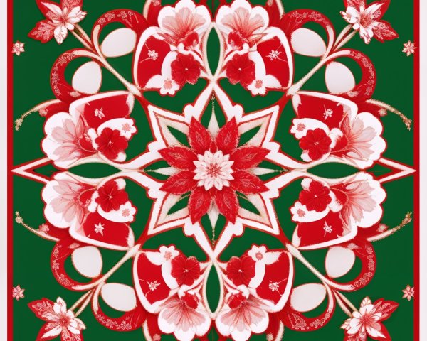 Vibrant Symmetrical Floral Design on Green Background