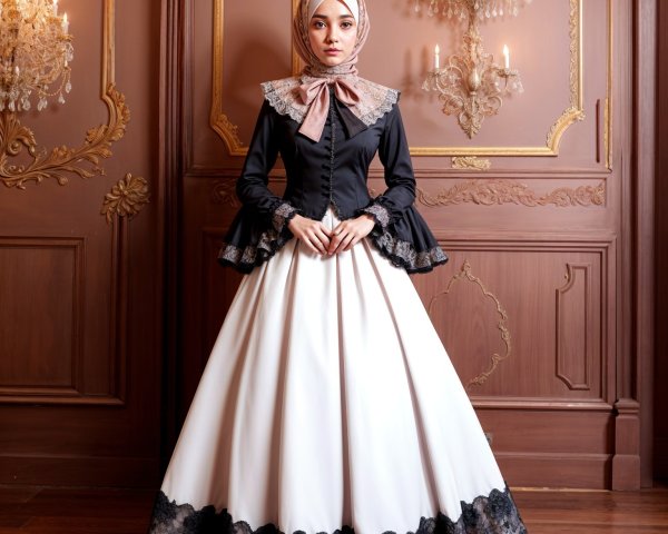 Elegant Vintage Outfit with Lace and Opulent Backdrop