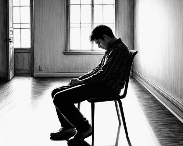Solitary Figure in Minimalistic Room with Soft Light