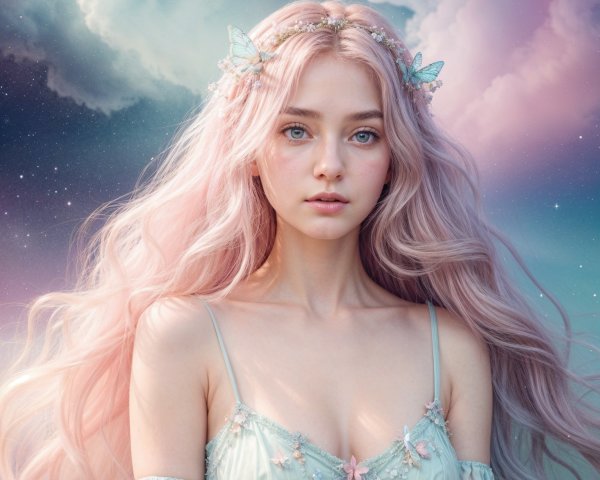Young Woman with Pastel Hair in Dreamy Setting