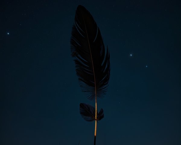 Feather Silhouette Against Starry Night Sky