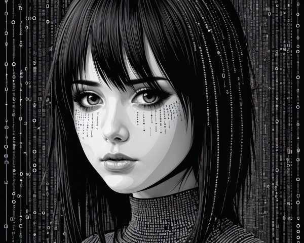 Monochromatic digital portrait of a young woman
