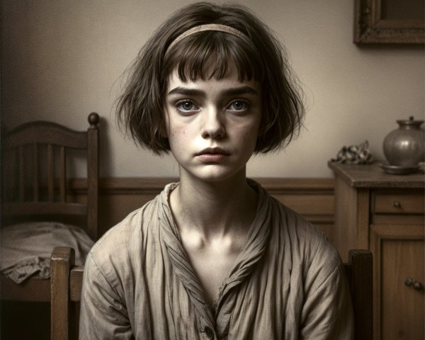 Contemplative Young Woman in Vintage Interior Setting