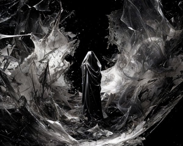 Mysterious Figure in Ethereal Swirling Landscape