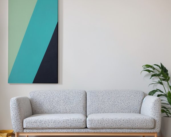 Modern Living Space with Abstract Art and Green Plant