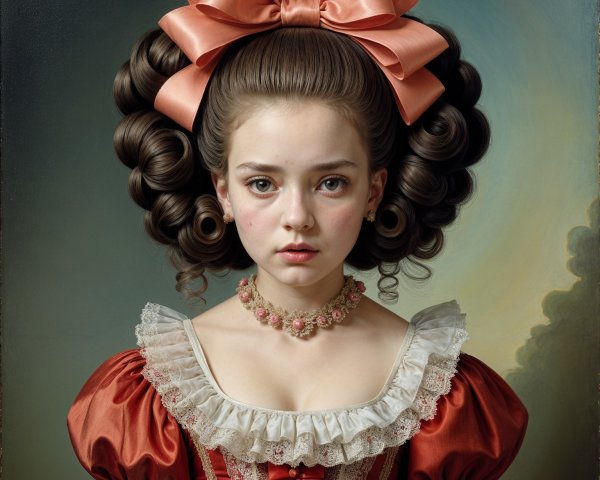 Vintage Portrait of a Girl in Red Gown with Bow