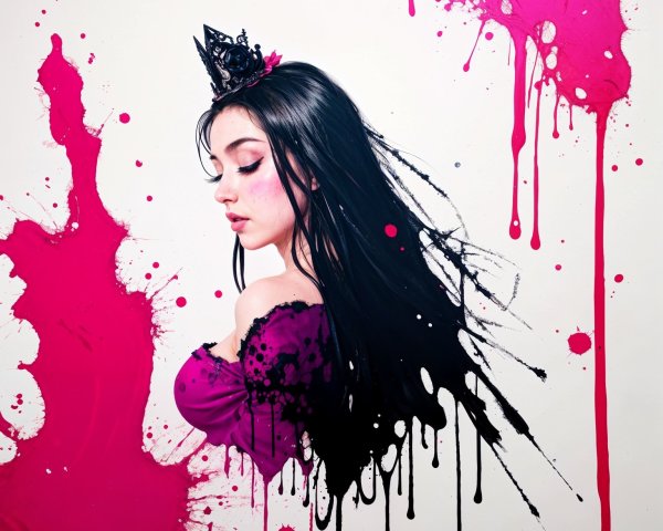 Portrait of a Young Woman with Crown and Paint Splatter