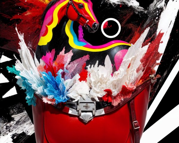 Vibrant Red Handbag with Colorful Horse Design