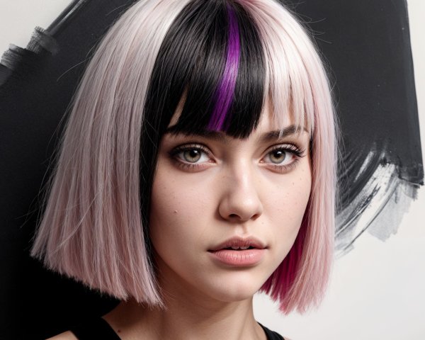 Stylish bob haircut with pastel and black colors