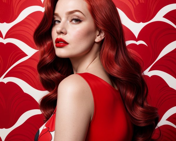 Elegant Model with Long Red Hair and Floral Dress