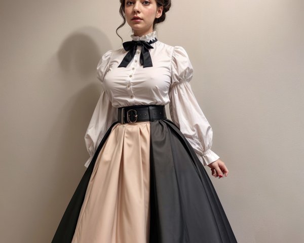 Elegant Young Woman in Classic Outfit with Skirt