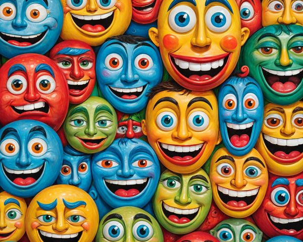 Vibrant Collage of Cartoonish Cheerful Faces
