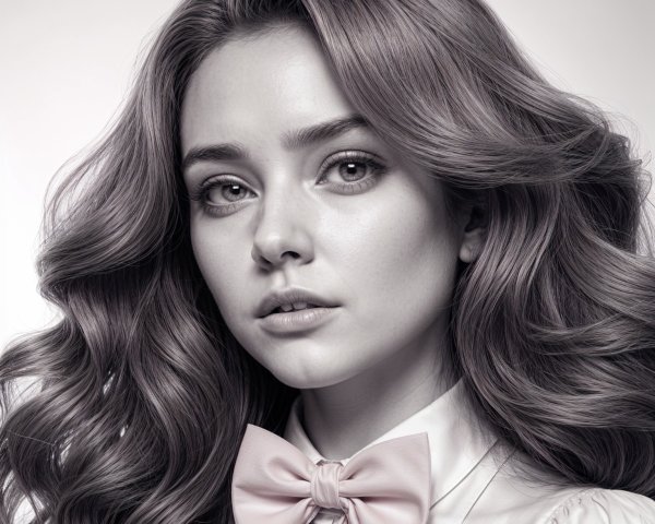 Young Woman in White Shirt with Pink Bow Tie Portrait