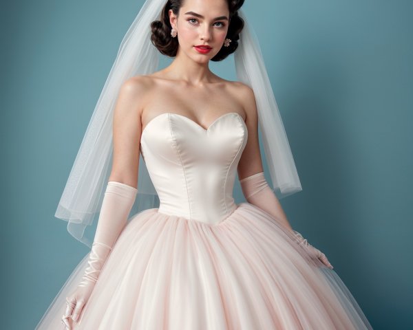 Elegant Bride in Strapless Gown with Pastel Backdrop