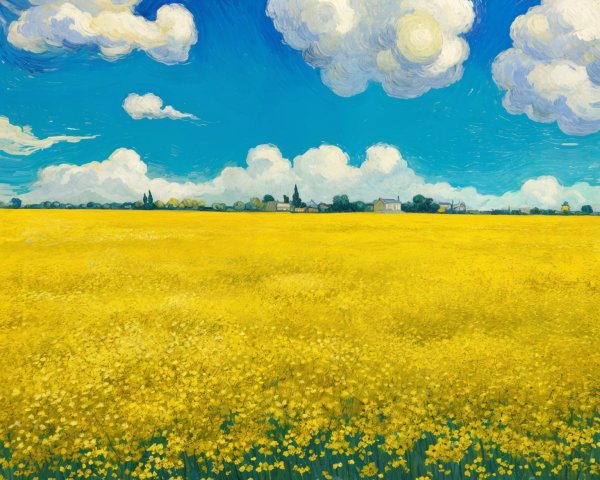 Vibrant Landscape of Yellow Flowers and Blue Sky