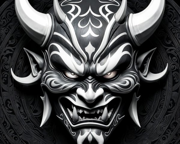 Intricately Designed Samurai Mask with Tribal Patterns