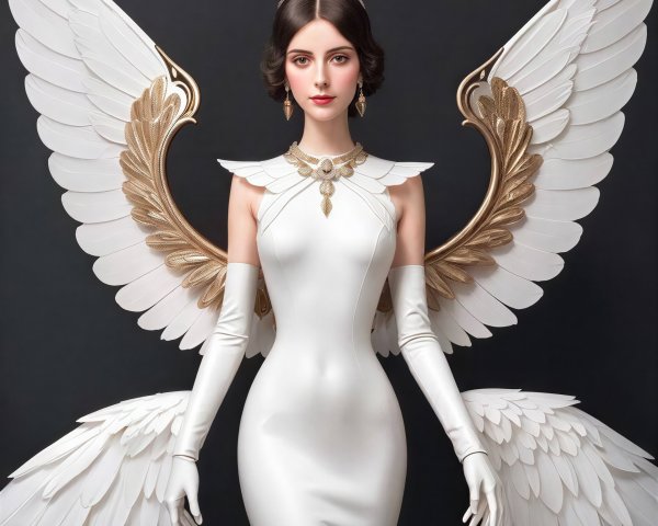 Ethereal Angel with Dark Hair and Majestic Wings