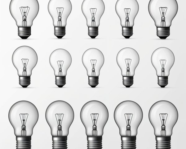 Grid of Classic Light Bulbs on White Background
