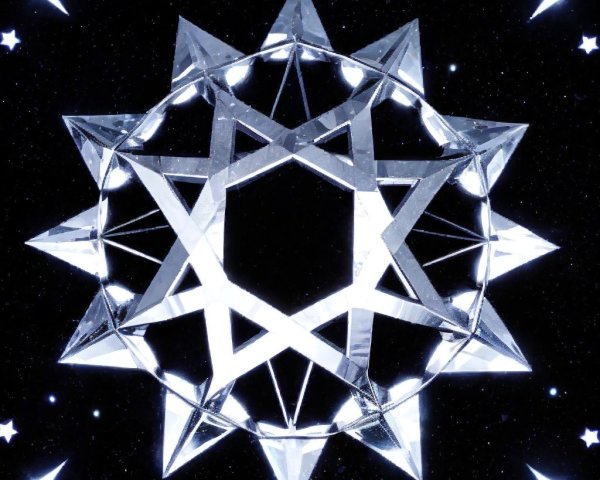 Geometric Silver Star Shape on Black Starry Background